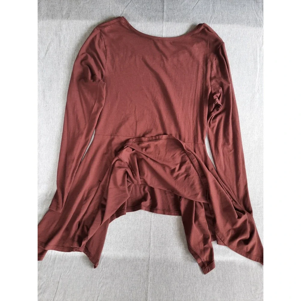 Peruvian Connection Women Large Mini Dress Choco Cotton Modal Pleated Round Neck - Picture 10 of 11